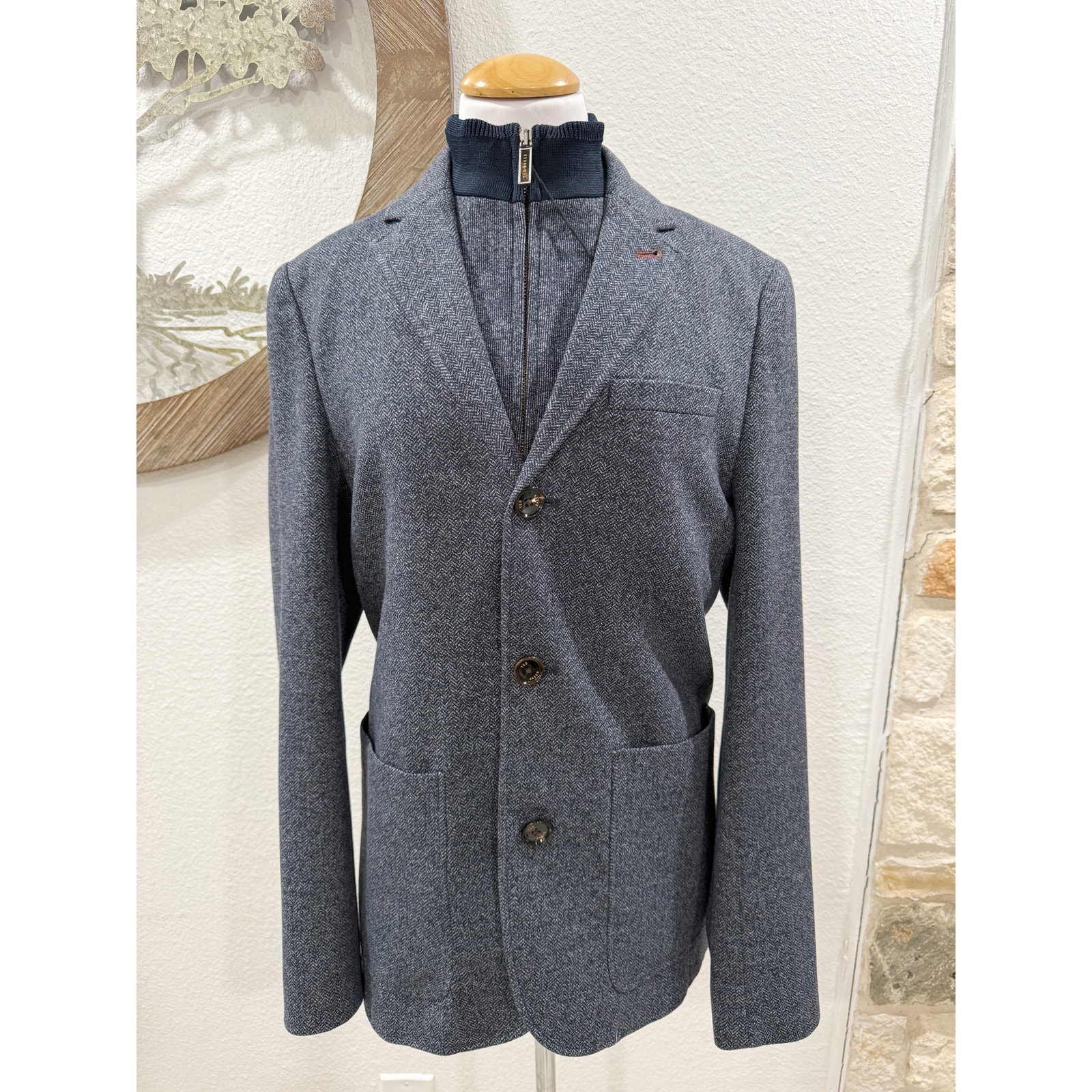 Nwot Ted Baker Cole Layered Look Navy Blue Herringbone Blazer Jacket 3 Medium